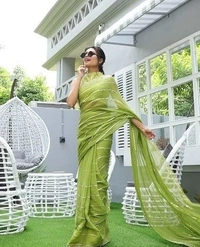 Krish Fab Saree Embroidered Green - Free Size, 8512975
