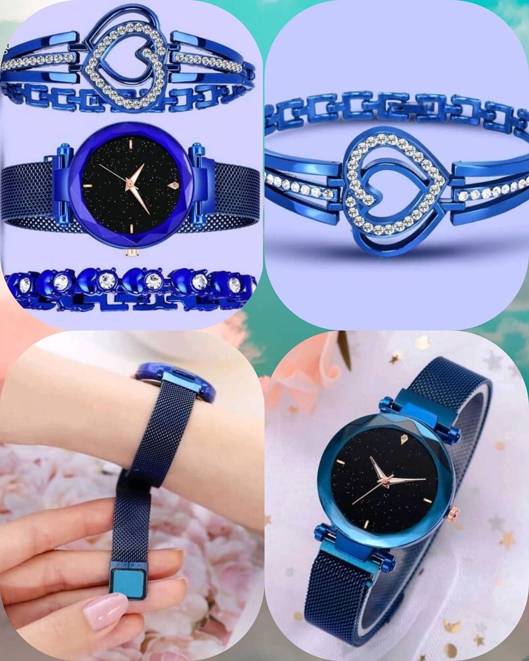Classic Women Watches Bracelet Set Blue