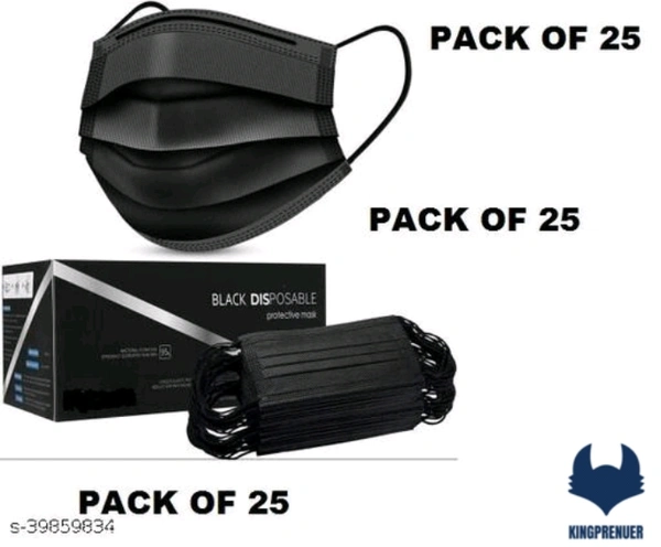 3 layered / 3 ply Pharmaceutical mask  25 Pack - 25, Black