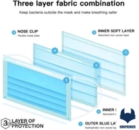 3 layered / 3 ply Pharmaceutical mask with middle layer as Meltblown layer Surgical Face mask  - 100 Pack - 100, Multi