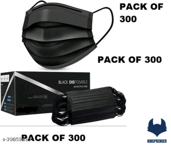3 layered / 3 ply Pharmaceutical mask- 300 Pack - 300, Black