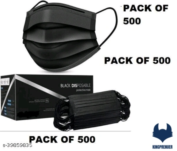 3 layered / 3 ply Pharmaceutical mask- 500 Pack - 500, Black