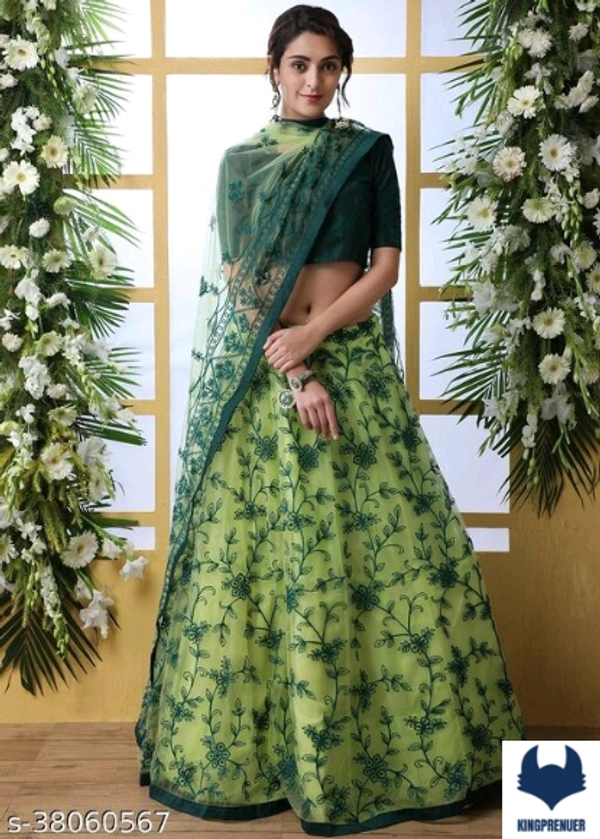 Voguish Women Lehenga Premium - Un Stiched and Free Size, Green