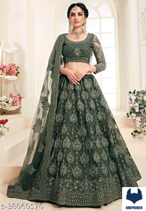 Voguish Women Lehenga Premium - Free Size, Dark Green