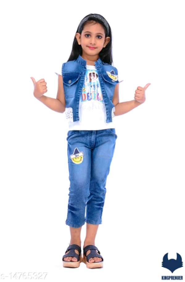 Denim Girls Top & Bottom Set - 11-12 Years, Same as Shown