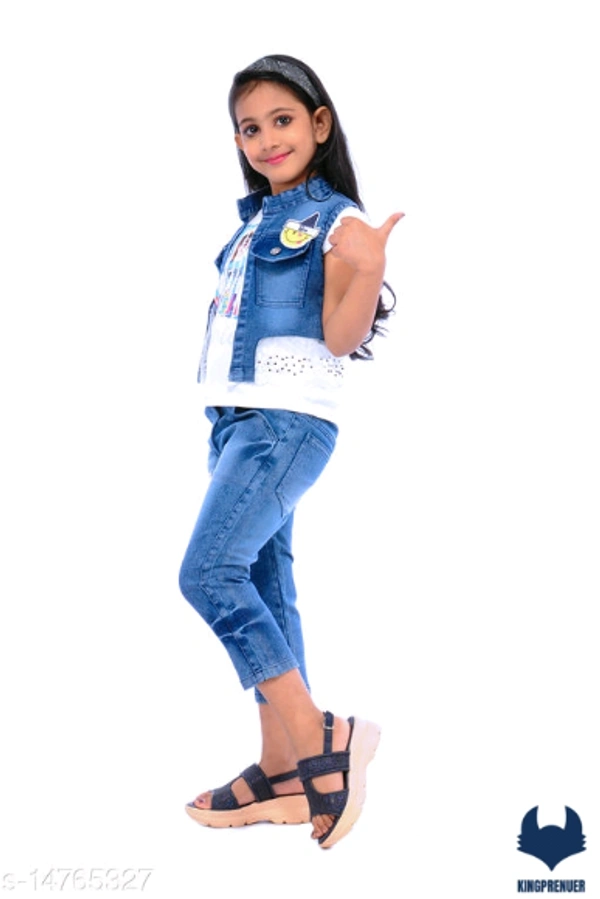 Denim Girls Top & Bottom Set - 11-12 Years, Same as Shown