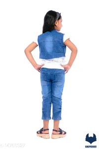 Denim Girls Top & Bottom Set - 11-12 Years, Same as Shown