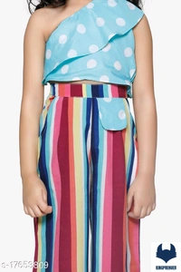 Pink Off Shoulder Top and Striped Culotte Pant Set - 13-14 Years, Same as Shown