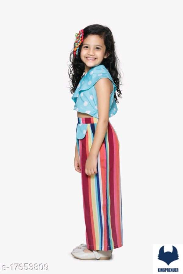 Pink Off Shoulder Top and Striped Culotte Pant Set - 13-14 Years, Same as Shown