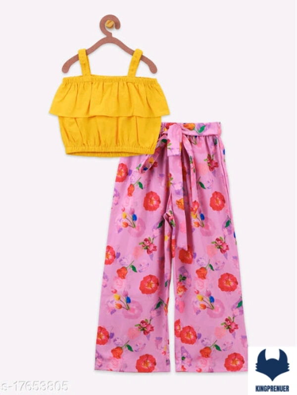 Strappy sunny yellow top and floral pink palazzo set - 7-8 Years, Same As Shown