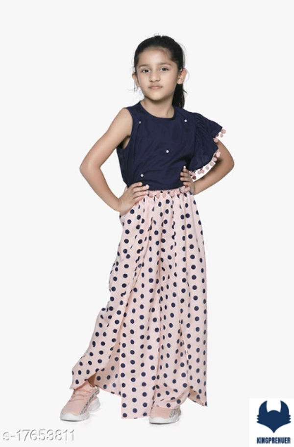 Navy Ruffle Top with polka tulip palazzo pant Set - 9-10 Years, Same as Shown