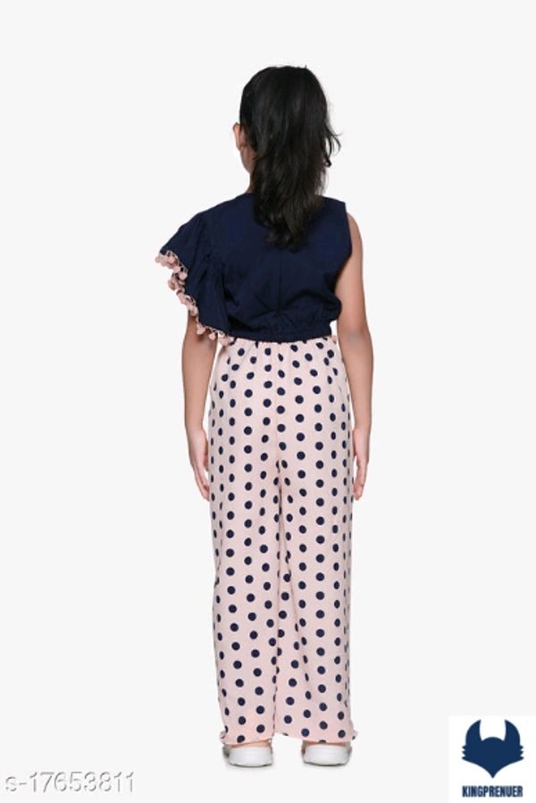 Navy Ruffle Top with polka tulip palazzo pant Set - 9-10 Years, Same as Shown