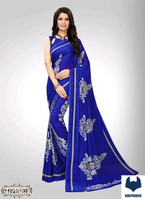  Fancy Women's Saree Georgette - Free Size, Blue