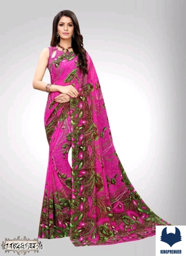  Fancy Women's Saree Georgette - Free Size, Blue