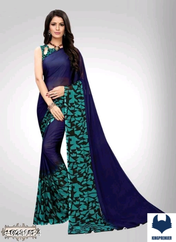  Fancy Women's Saree Georgette - Free Size, Blue