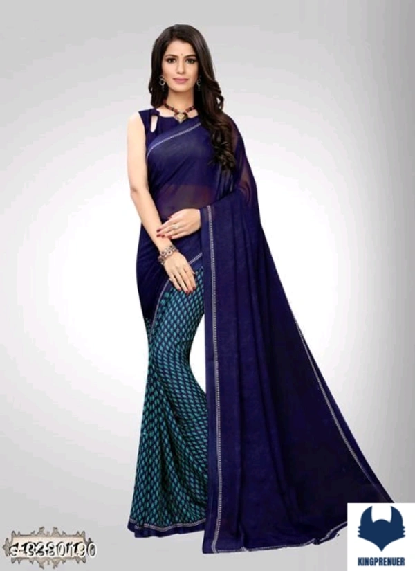  Fancy Women's Saree Georgette - Free Size, Blue