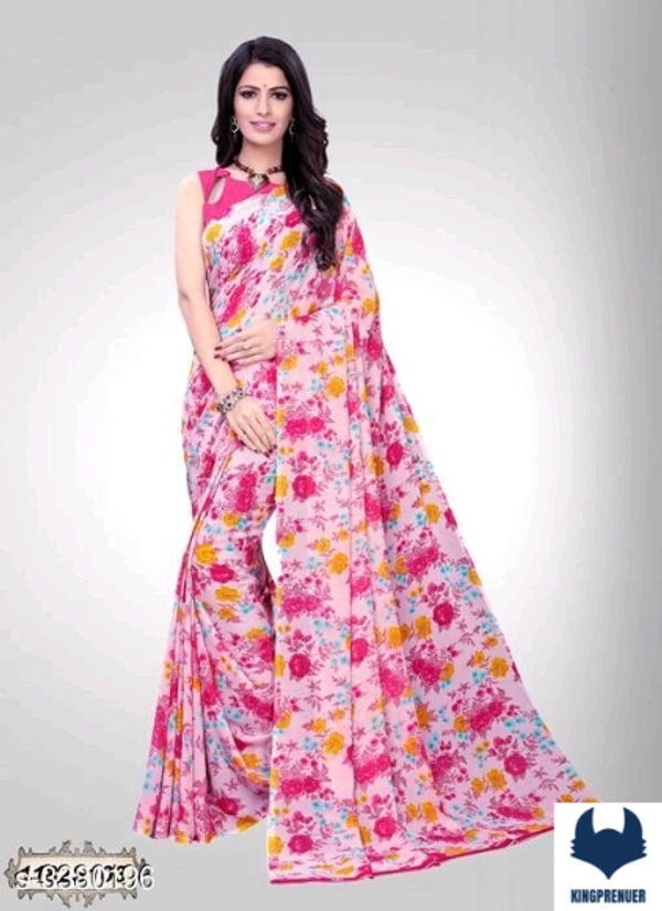  Fancy Women's Saree Georgette - Free Size, Blue