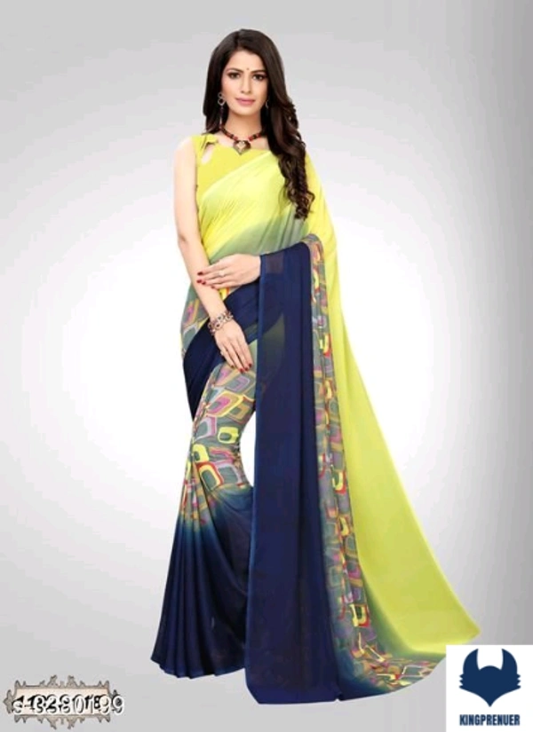  Fancy Women's Saree Georgette - Free Size, Blue