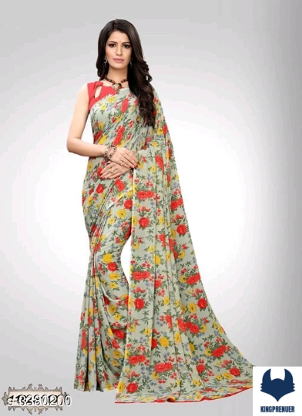  Fancy Women's Saree Georgette - Free Size, Blue