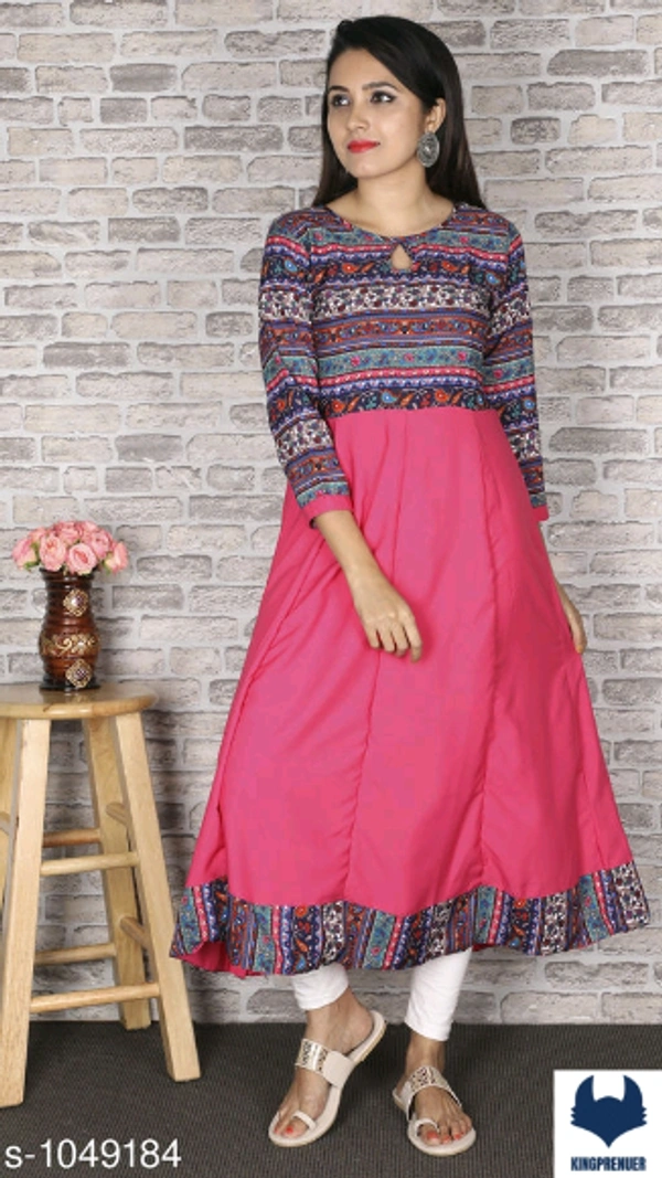 Printed Crepe Anarkali Kurti Sale Now - XS, Pink