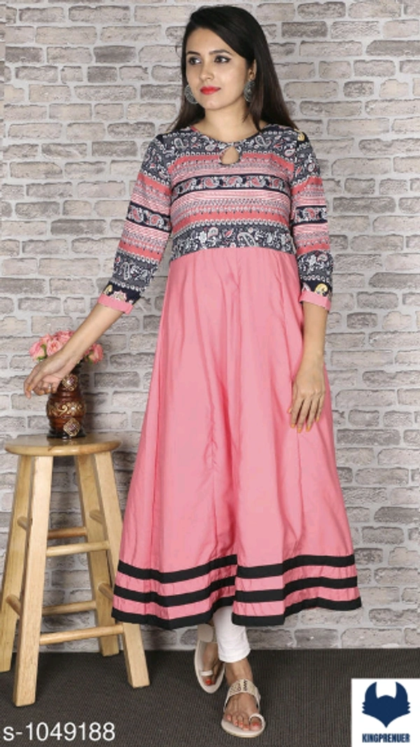 Printed Crepe Anarkali Kurti Sale Now - XS, Pink