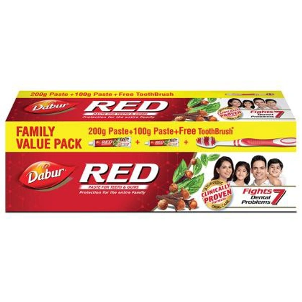 Dabur Red Toothpaste (200 + 100) g (With Free Toothbrush) - 300g