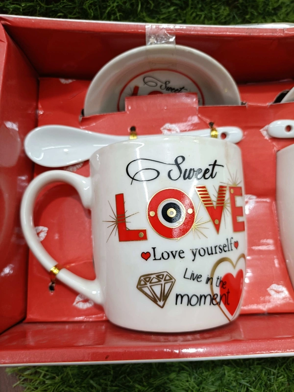 Couple Ceramic Love Mug Set With Spoon And Lid