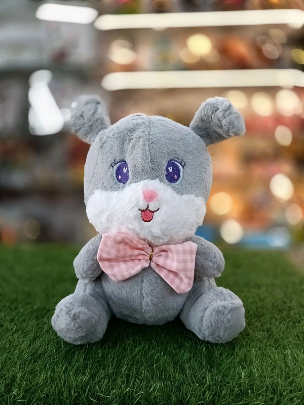 Premium Grey Teddy With Pink Bow  - 12 Inch