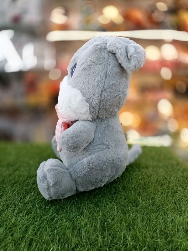 Premium Grey Teddy With Pink Bow  - 12 Inch