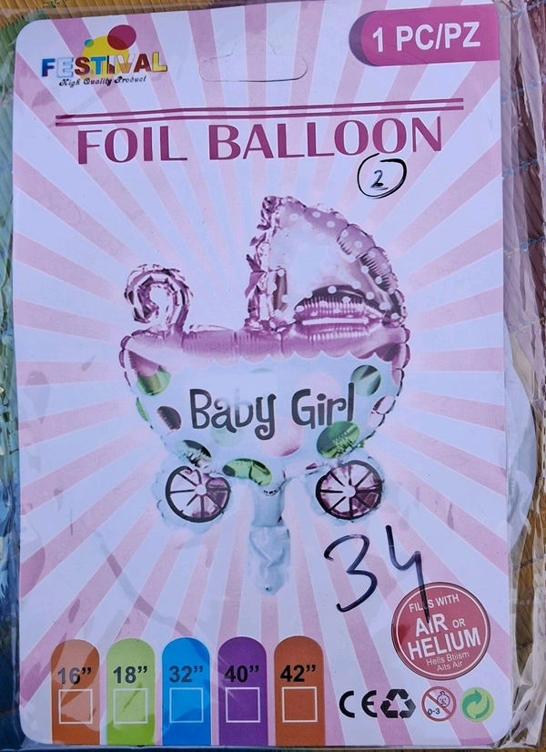 Baby Shower And Welcome Foil Charcters 16 Inch  - Baby Girl Trolly