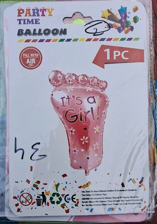 It's A Girl Foot Foil Balloon  - Pink, 16 Inch