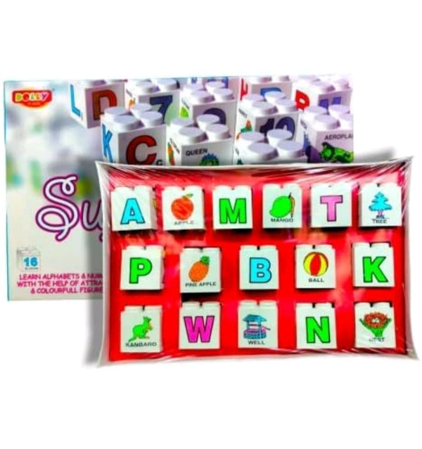 Super Blocks Learn Alphabets & Numbers Blocks Set for Children Learning Toy- Multicolor