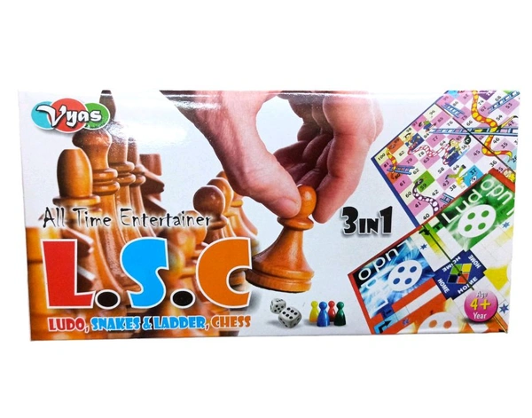 Vyas L.S.C 3 in 1 Ludo, Snakes & Ladders, Chess