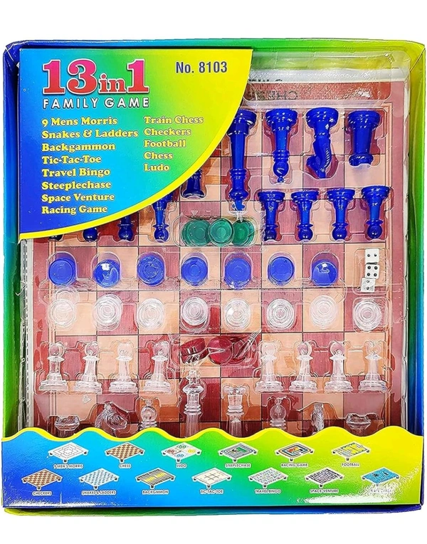 13 in 1 Family Game Including Chess, Backgammon, Ludo, Tic-Tac-Toe, Checkers, 9 Men's Morris, Travel Bingo