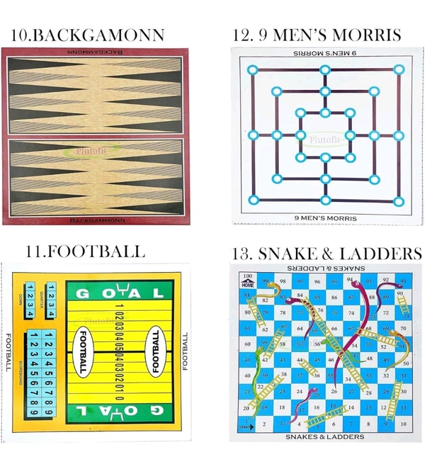 13 in 1 Family Game Including Chess, Backgammon, Ludo, Tic-Tac-Toe, Checkers, 9 Men's Morris, Travel Bingo