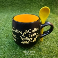  Coffee Mug With Spoon - Black Yellow