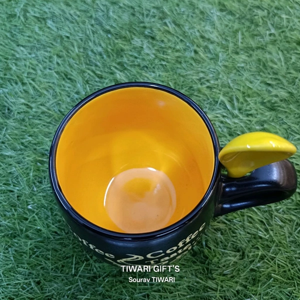  Coffee Mug With Spoon - Black Yellow