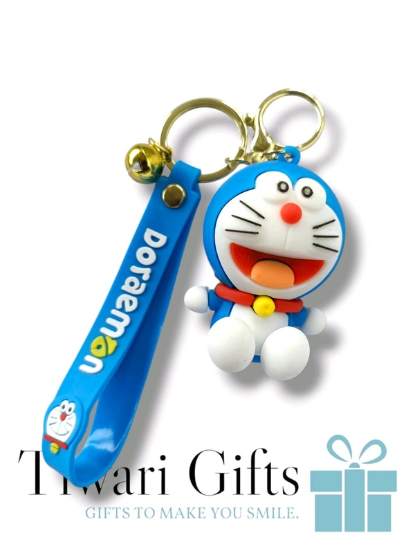 3D DOREMON rubber Keychain with strap, keychain for Bikes and Cars Key Ring Hook Holder Car Pendant Gift for Girls Boys and Men