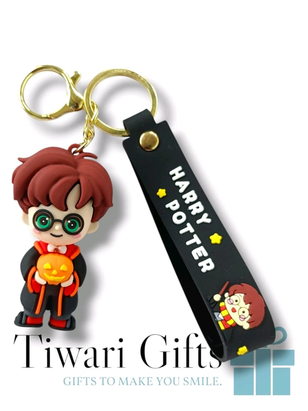 3D HARRY POTTER With Pumpkin rubber Keychain with strap, keychain for Bikes and Cars Key Ring Hook Holder Car Pendant Gift for Girls Boys and Men