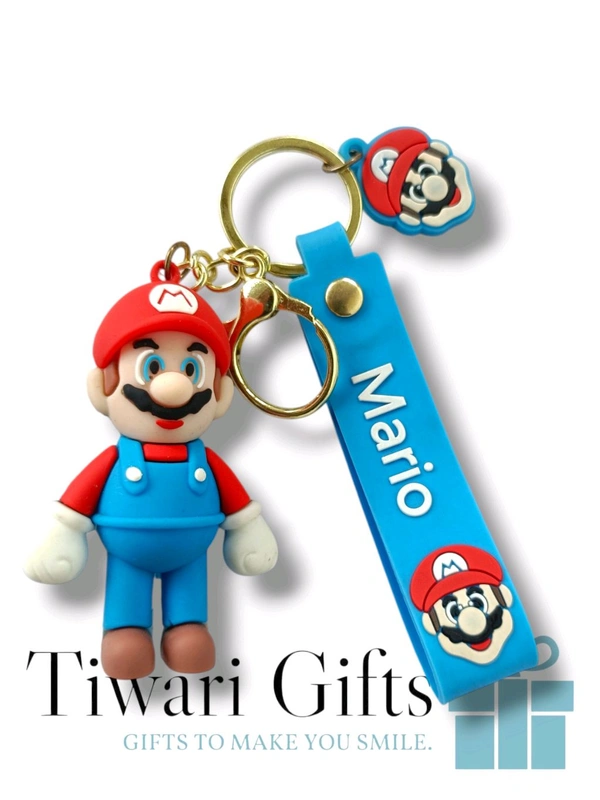 3D MARIO rubber Keychain with strap, keychain for Bikes and Cars Key Ring Hook Holder Car Pendant Gift for Girls Boys and Men