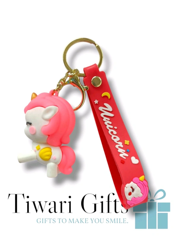 3D UNICORN rubber Keychain with strap, keychain for Bikes and Cars Key Ring Hook Holder Car Pendant Gift for Girls Boys and Men