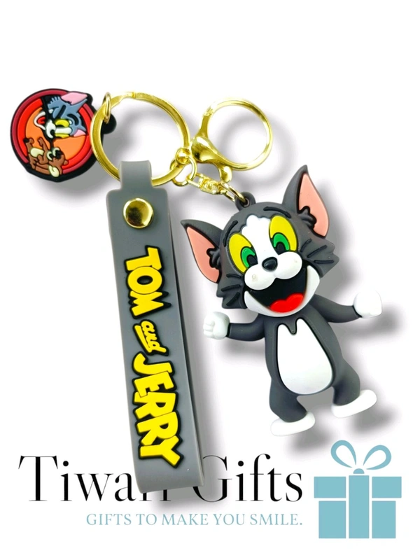 3D TOM AND JERRY rubber Keychain with strap, keychain for Bikes and Cars Key Ring Hook Holder Car Pendant Gift for Girls Boys and Men
