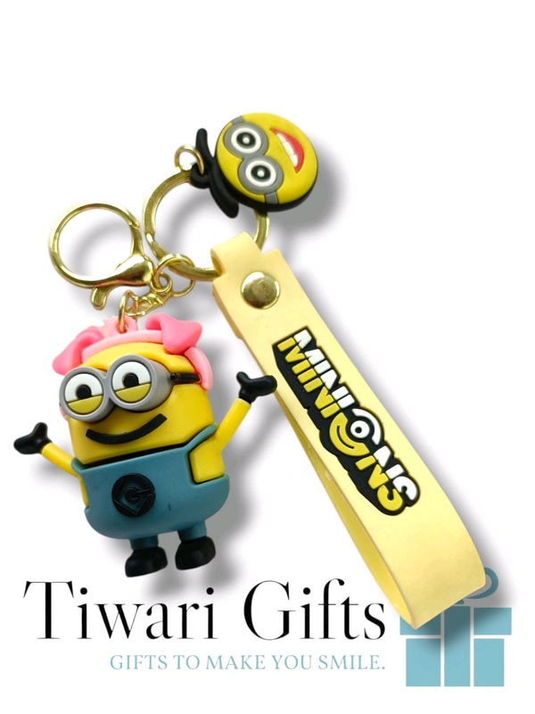 3D MINIONS rubber Keychain with strap, keychain for Bikes and Cars Key Ring Hook Holder Car Pendant Gift for Girls Boys and Men