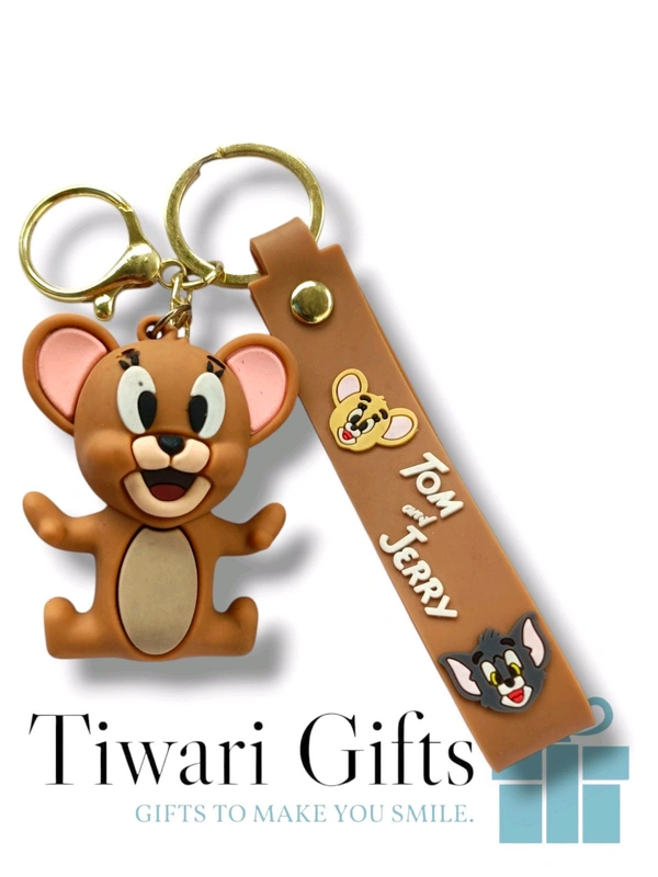 3D TOM AND JERRY rubber Keychain with strap, keychain for Bikes and Cars Key Ring Hook Holder Car Pendant Gift for Girls Boys and Men