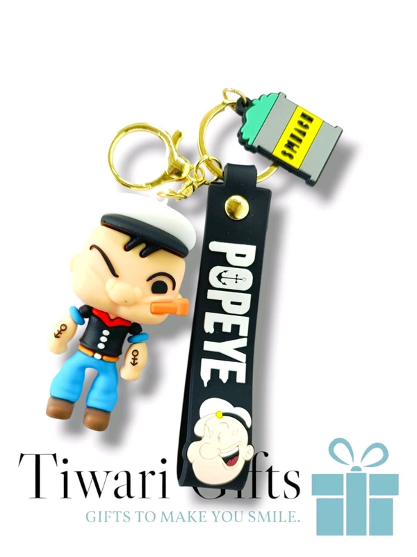 3D POPEYE rubber Keychain with strap, keychain for Bikes and Cars Key Ring Hook Holder Car Pendant Gift for Girls Boys and Men