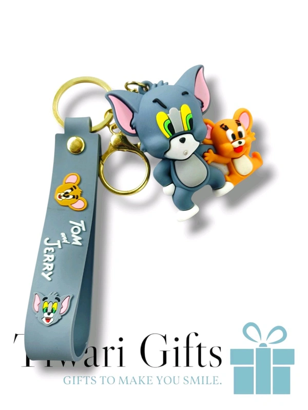 3D TOM AND JERRY rubber Keychain with strap, keychain for Bikes and Cars Key Ring Hook Holder Car Pendant Gift for Girls Boys and Men