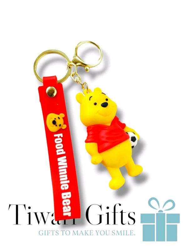 3D WINNIE THE POOH rubber Keychain with strap, keychain for Bikes and Cars Key Ring Hook Holder Car Pendant Gift for Girls Boys and Men