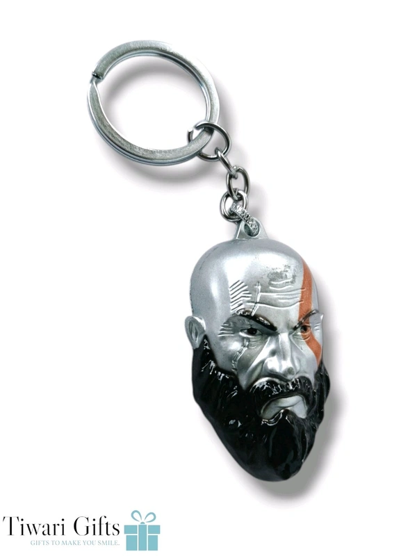 GOD OF WAR KRATOS Face shaped Metal KEYCHAIN