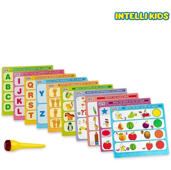 Intellikids Electro Flash Cards Educational Game, 10 Double Sided Printed Cards,If it Lights its Right!! Learn About Alphabet,Numbers,Colors,Shapes for Boys/Girls - flashcards Babies