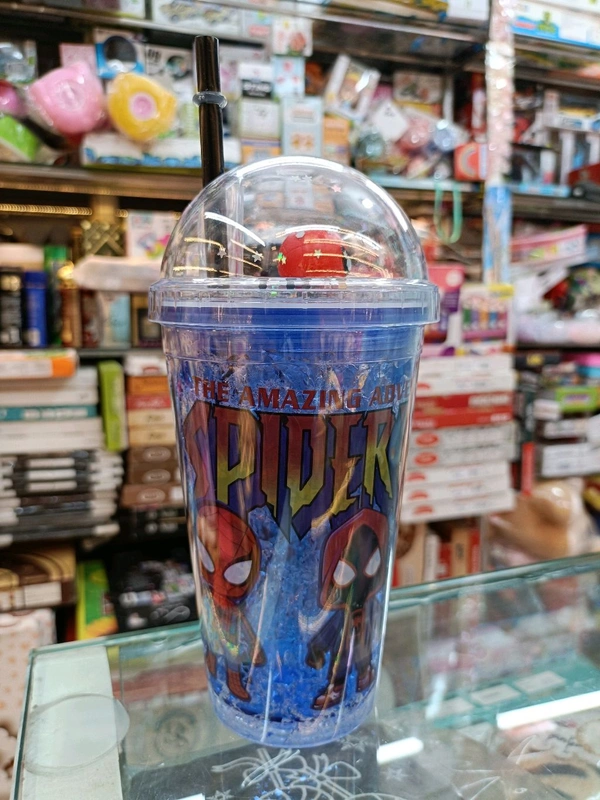 Spiderman Double Wall Design Crackled Freezing Gel Frosty Ice Sipper Water Bottle - Blue